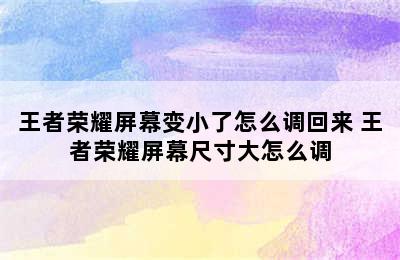 王者荣耀屏幕变小了怎么调回来 王者荣耀屏幕尺寸大怎么调